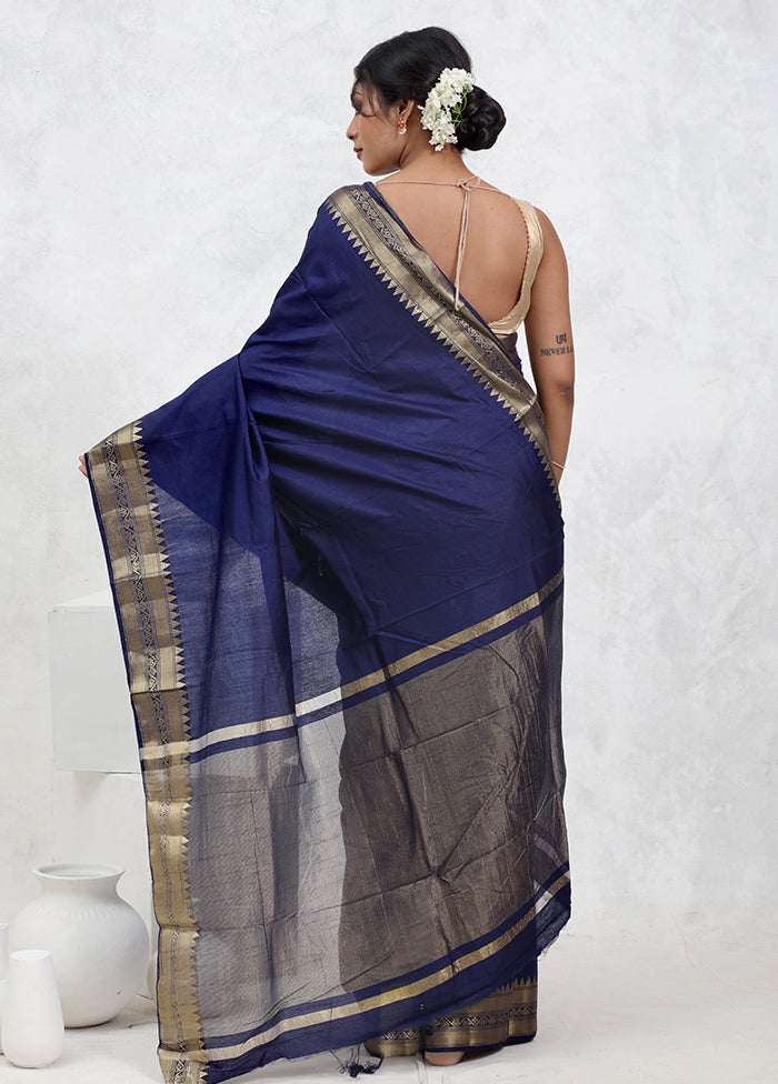 Blue Dupion Silk Saree With Blouse Piece