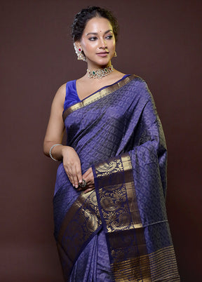 Blue Dupion Silk Saree With Blouse Piece