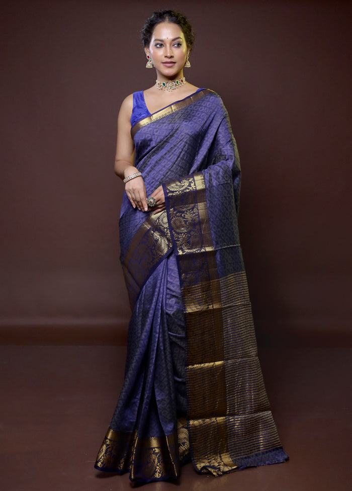 Blue Dupion Silk Saree With Blouse Piece