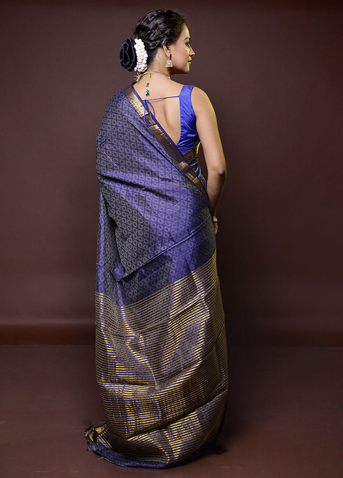 Blue Dupion Silk Saree With Blouse Piece