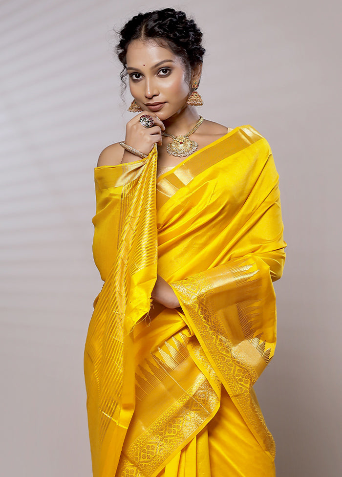 Yellow Dupion Silk Saree With Blouse Piece