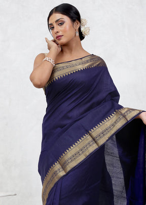 Blue Dupion Silk Saree Without Blouse Piece - Indian Silk House Agencies