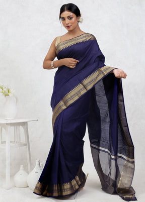 Blue Dupion Silk Saree Without Blouse Piece - Indian Silk House Agencies