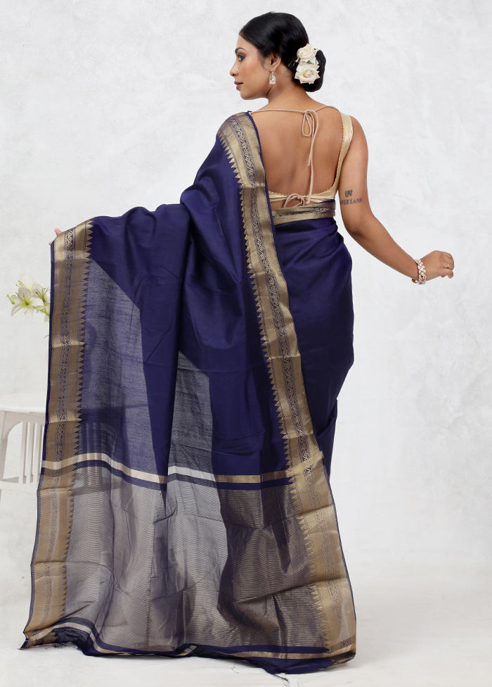 Blue Dupion Silk Saree Without Blouse Piece - Indian Silk House Agencies