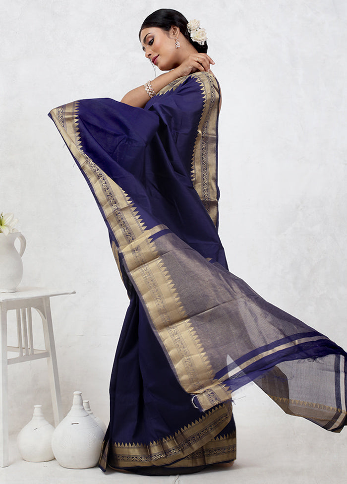 Blue Dupion Silk Saree Without Blouse Piece - Indian Silk House Agencies