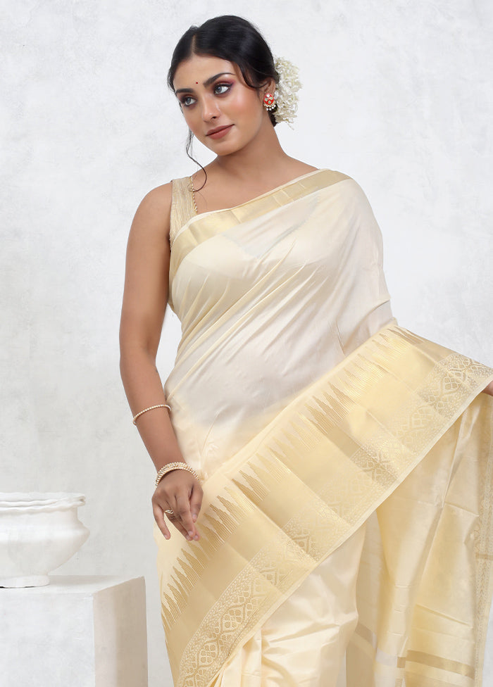 Cream Dupion Silk Saree With Blouse Piece