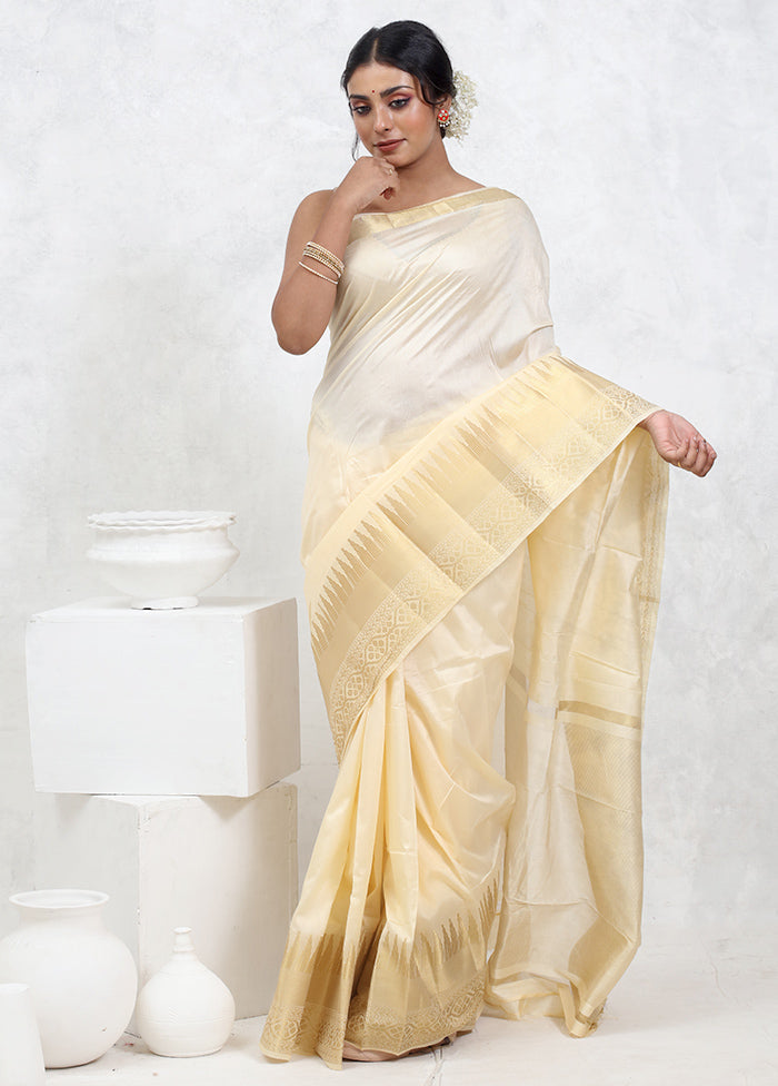 Cream Dupion Silk Saree With Blouse Piece