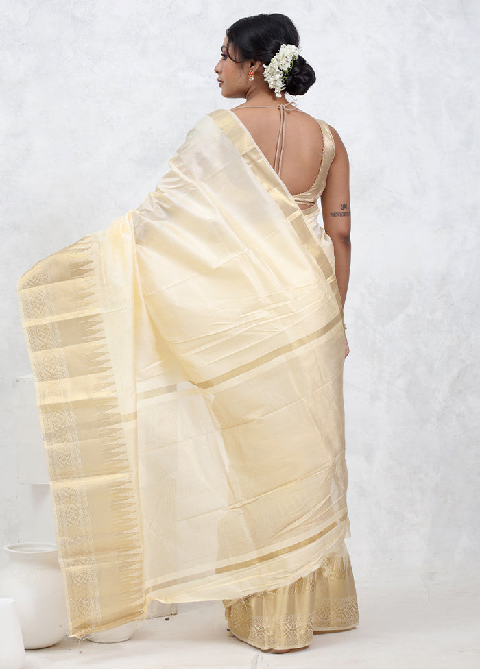 Cream Dupion Silk Saree With Blouse Piece