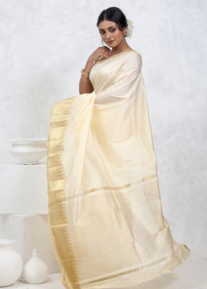 Cream Dupion Silk Saree With Blouse Piece