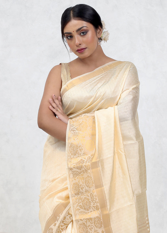 Cream Dupion Silk Saree Without Blouse Piece - Indian Silk House Agencies