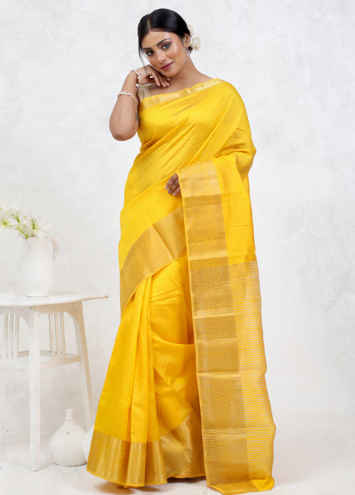 Yellow Dupion Silk Saree Without Blouse Piece - Indian Silk House Agencies