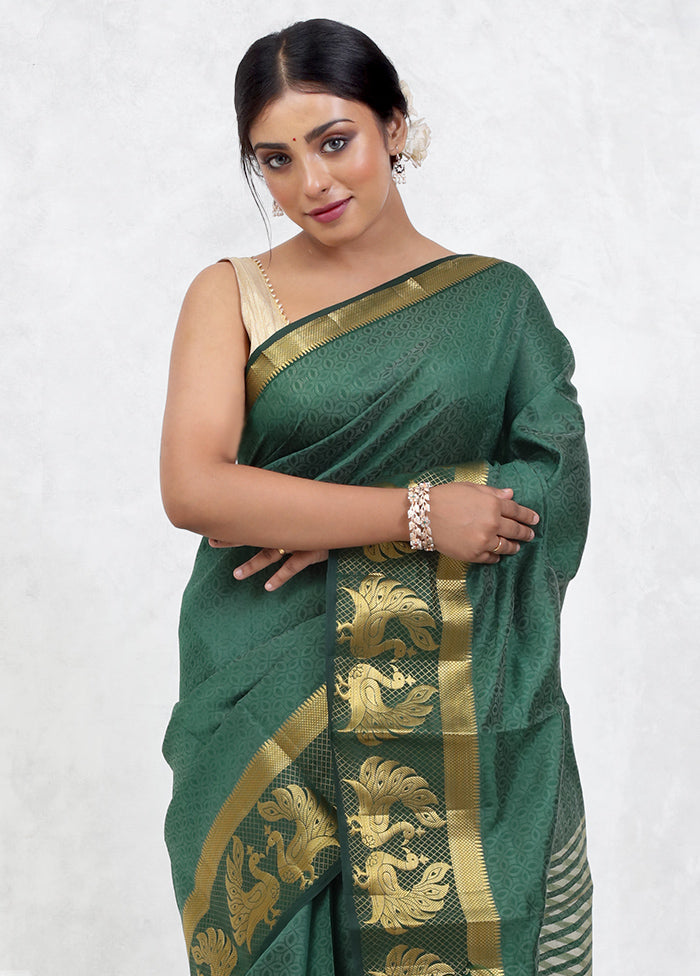 Green Dupion Silk Saree Without Blouse Piece - Indian Silk House Agencies