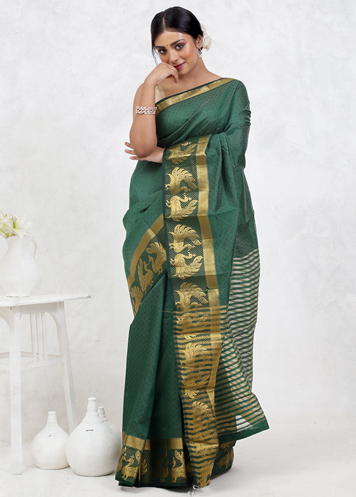 Green Dupion Silk Saree Without Blouse Piece - Indian Silk House Agencies