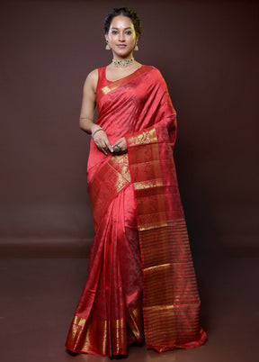 Red Dupion Silk Saree With Blouse Piece