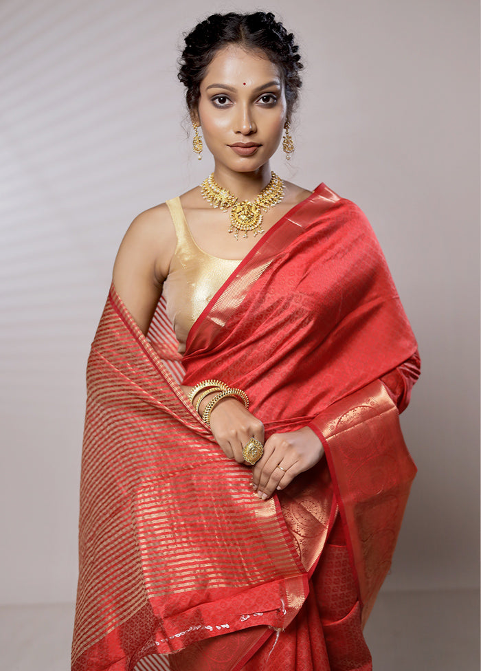 Pink Dupion Silk Saree With Blouse Piece