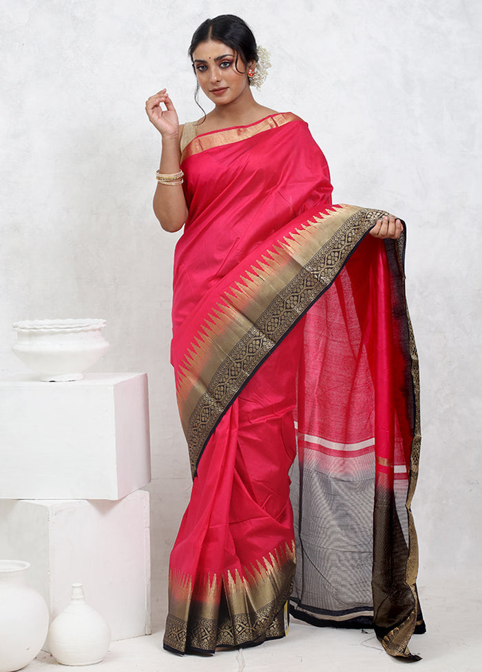 Pink Dupion Silk Saree With Blouse Piece