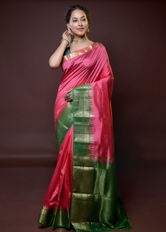 Pink Dupion Silk Saree With Blouse Piece