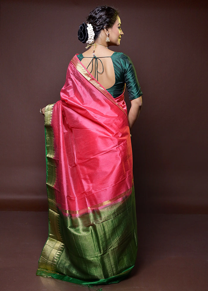 Pink Dupion Silk Saree With Blouse Piece