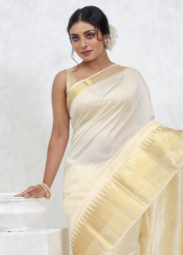 Cream Dupion Silk Saree With Blouse Piece