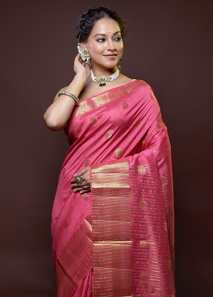 Pink Dupion Silk Saree With Blouse Piece