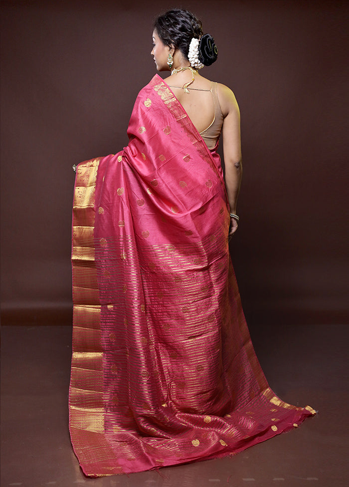 Pink Dupion Silk Saree With Blouse Piece