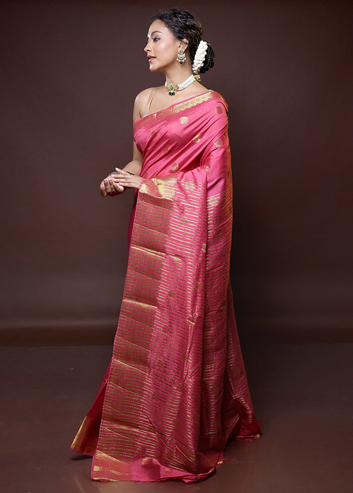 Pink Dupion Silk Saree With Blouse Piece