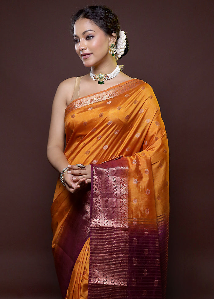 Rust Dupion Silk Saree With Blouse Piece