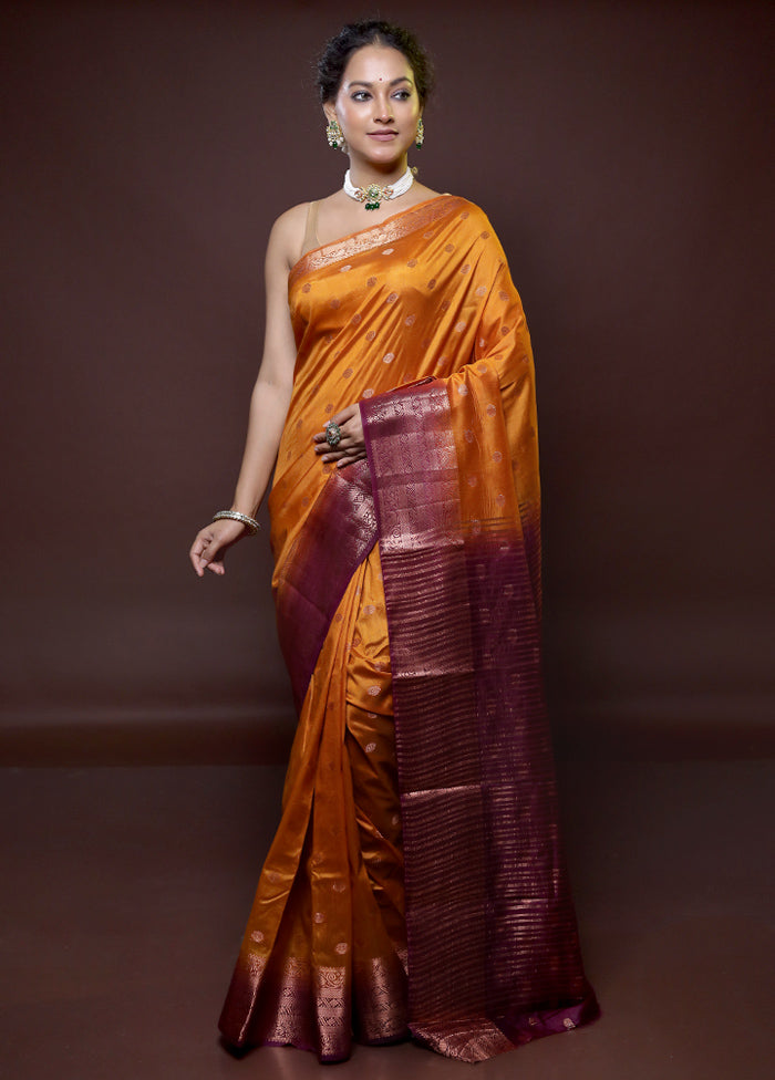 Rust Dupion Silk Saree With Blouse Piece