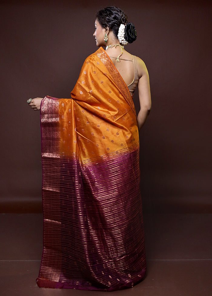 Rust Dupion Silk Saree With Blouse Piece