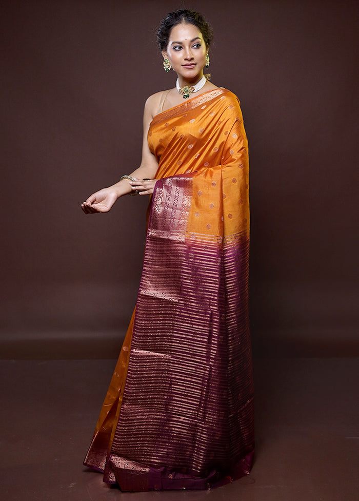 Rust Dupion Silk Saree With Blouse Piece