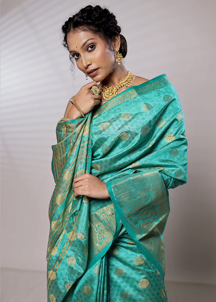 Blue Dupion Silk Saree With Blouse Piece - Indian Silk House Agencies