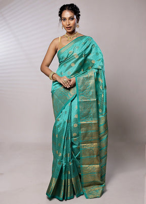 Blue Dupion Silk Saree With Blouse Piece