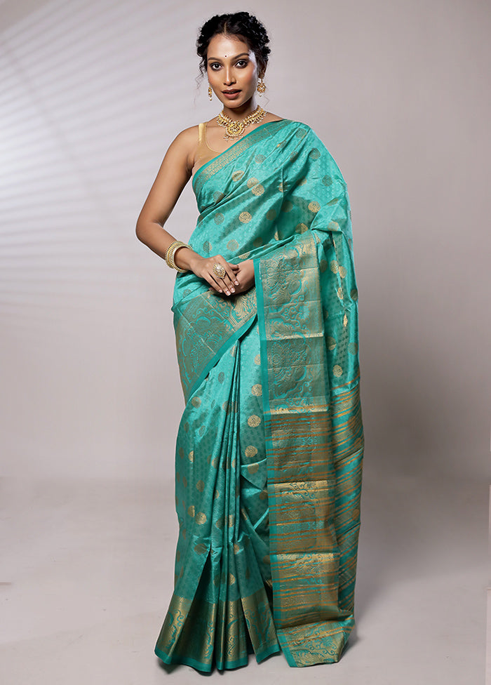 Blue Dupion Silk Saree With Blouse Piece