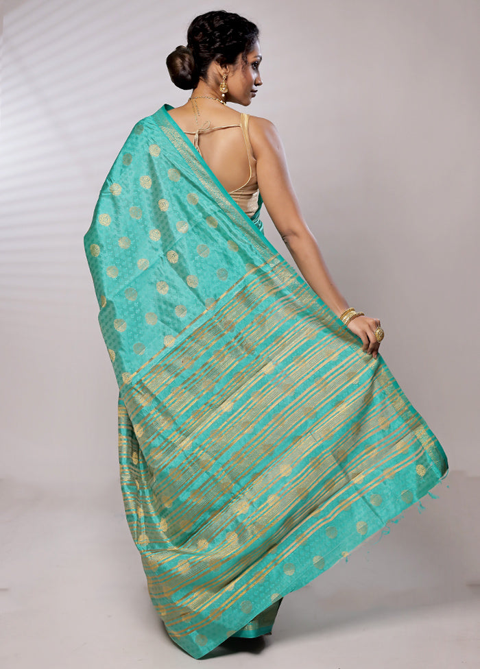 Blue Dupion Silk Saree With Blouse Piece - Indian Silk House Agencies