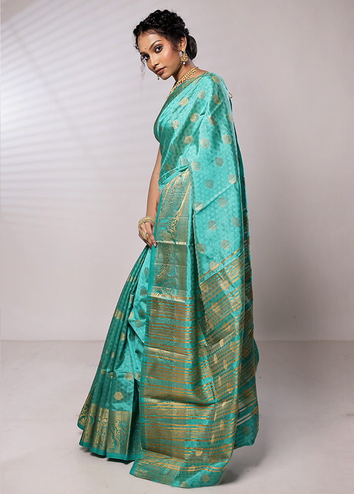 Blue Dupion Silk Saree With Blouse Piece