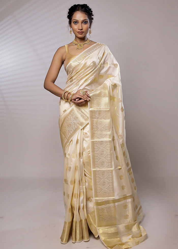 Cream Dupion Silk Saree With Blouse Piece