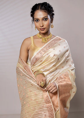 Cream Dupion Silk Saree With Blouse Piece