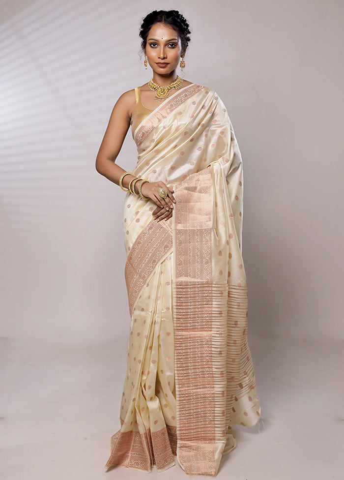 Cream Dupion Silk Saree With Blouse Piece