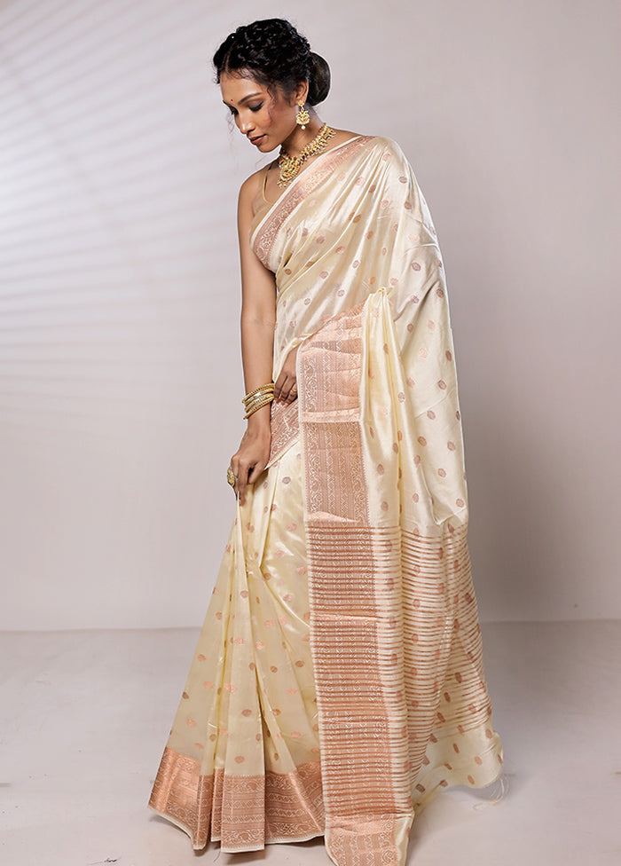 Cream Dupion Silk Saree With Blouse Piece