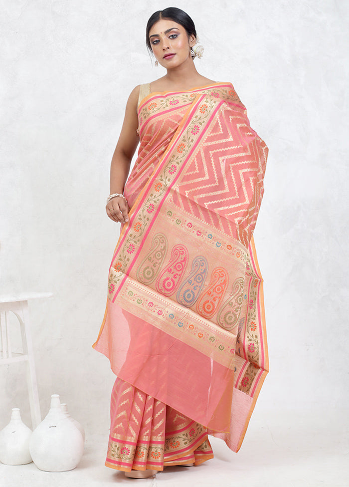 Pink Kora Silk Saree Without Blouse Piece - Indian Silk House Agencies