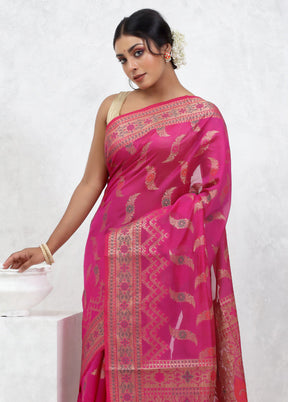 Pink Kora Silk Saree With Blouse Piece