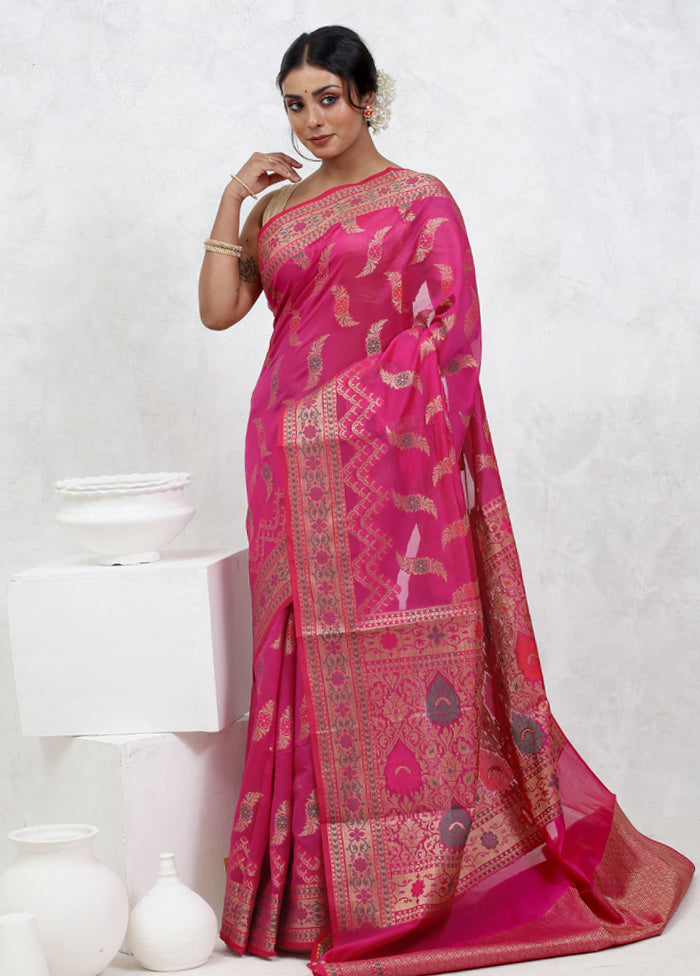 Pink Kora Silk Saree With Blouse Piece