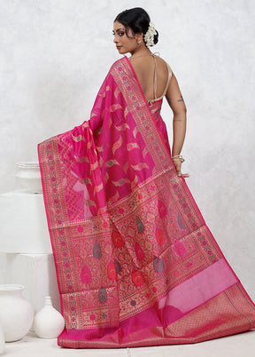 Pink Kora Silk Saree With Blouse Piece