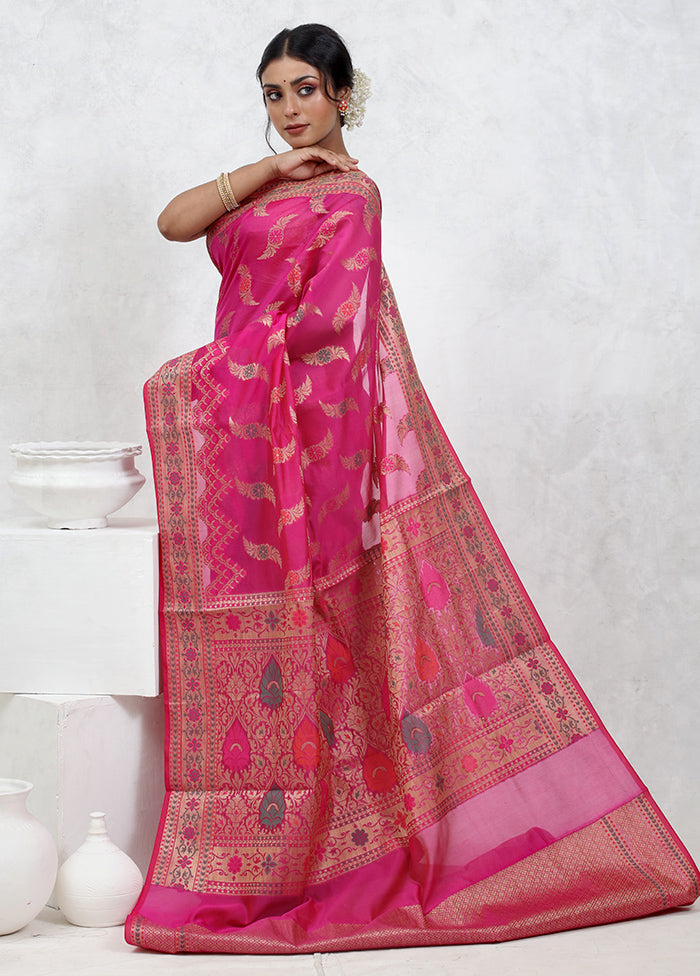 Pink Kora Silk Saree With Blouse Piece