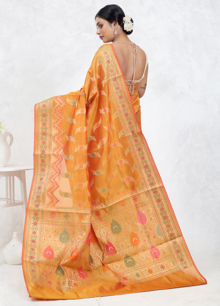 Orange Kora Silk Saree Without Blouse Piece - Indian Silk House Agencies