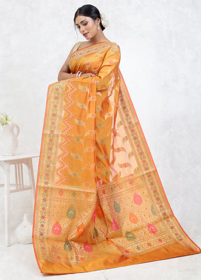 Orange Kora Silk Saree Without Blouse Piece - Indian Silk House Agencies