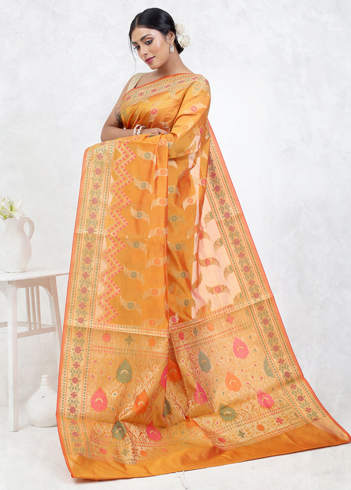 Orange Kora Silk Saree Without Blouse Piece - Indian Silk House Agencies