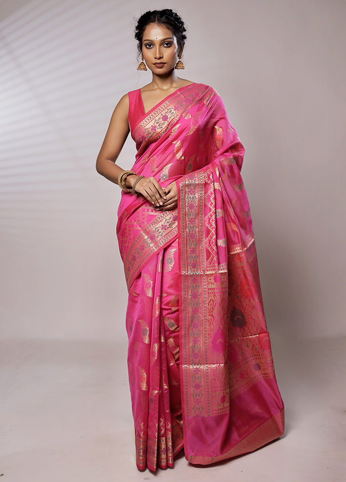 Pink Kora Silk Saree With Blouse Piece