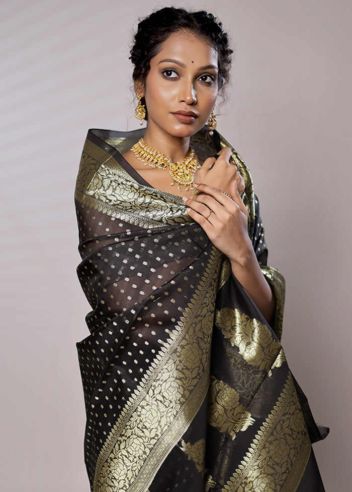 Black Kora Silk Saree With Blouse Piece