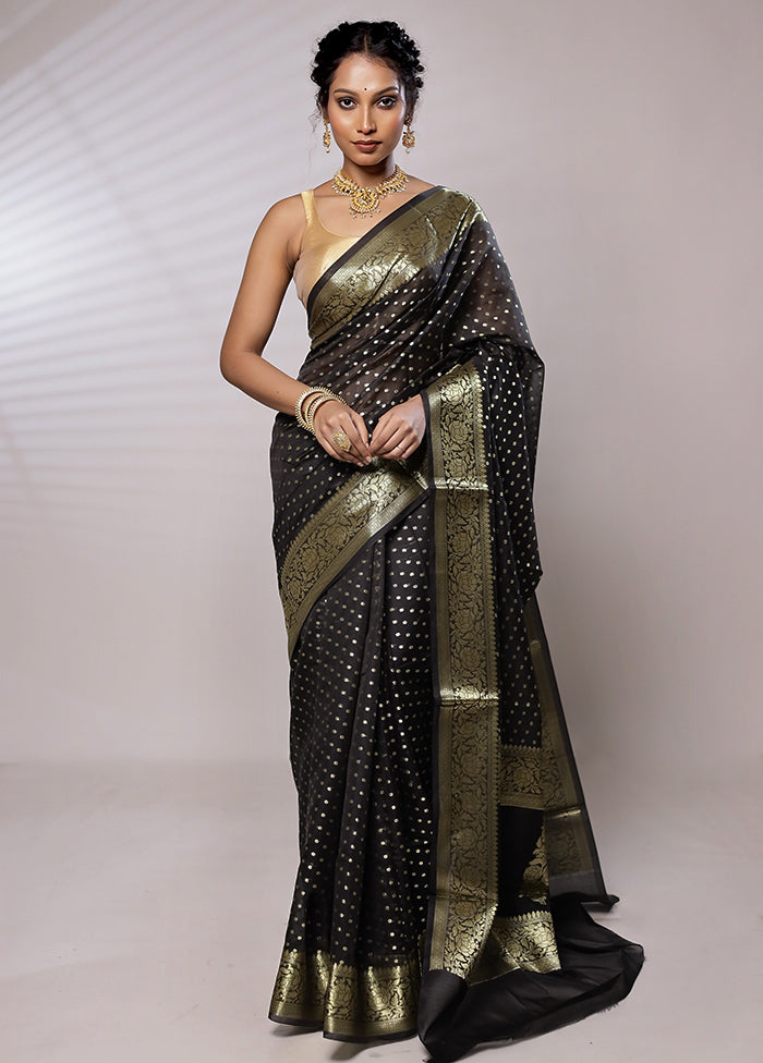 Black Kora Silk Saree With Blouse Piece